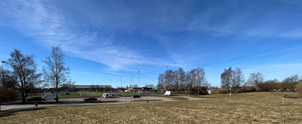 Vy över alternativ plats till Platåskolan, fotbollsplanerna vid Ållebergsgymnasiet
